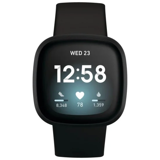 Fitbit Watch Versa 3 Fitness Aluminum Wristband With Heart Rate Tracket - Black/Black